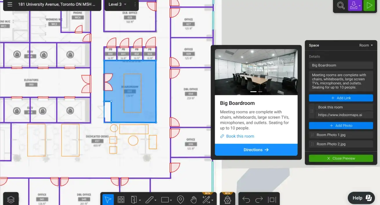 Screenshot of the Mappedin map editor