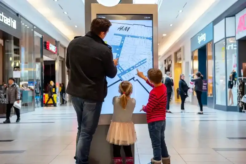 Family looking at directory map