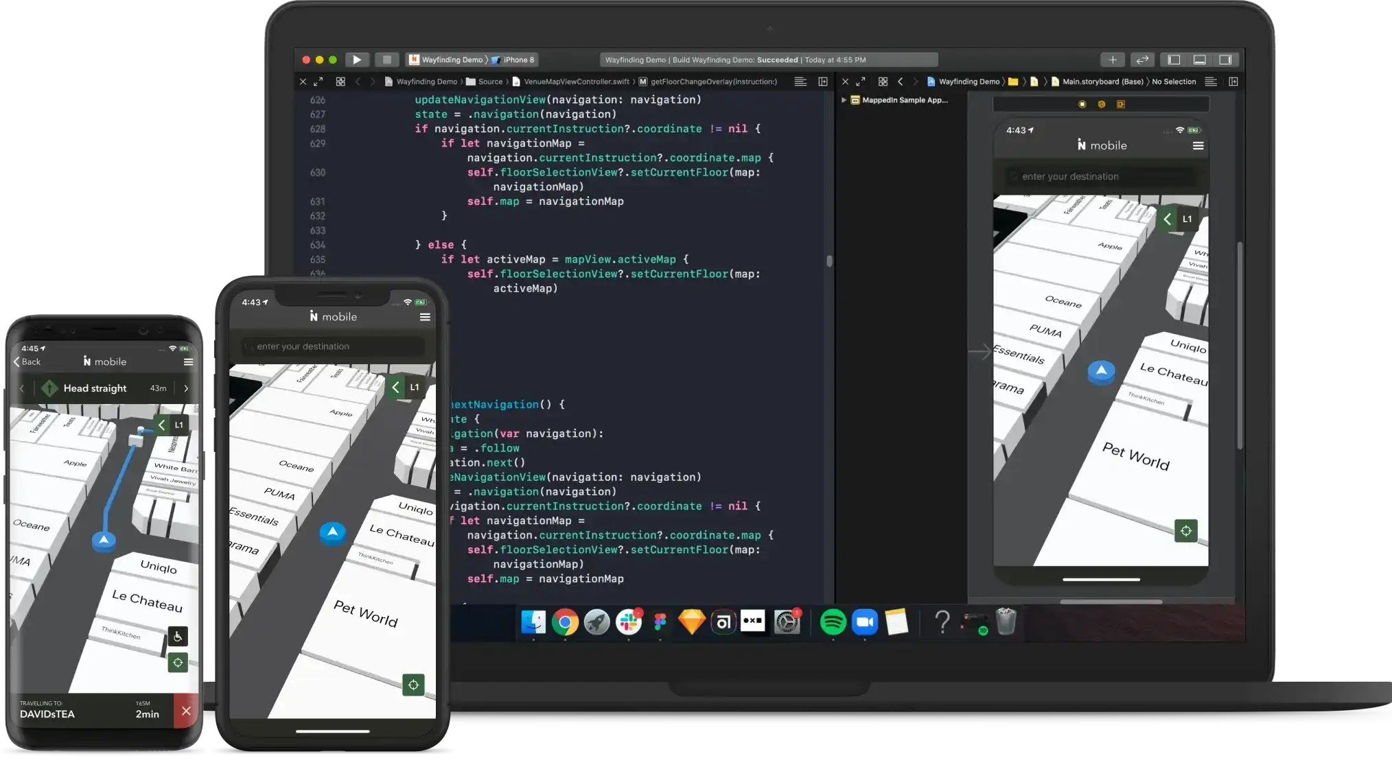 Mappedin SDK screen displaying on desktop and mobile screens